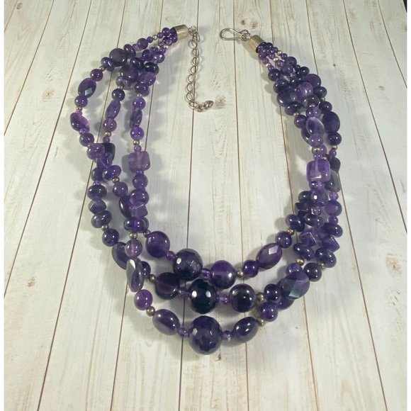 Jay King DTR Necklace 925 Chunky Amethyst Three Strand Beaded Signed - Picture 5 of 7